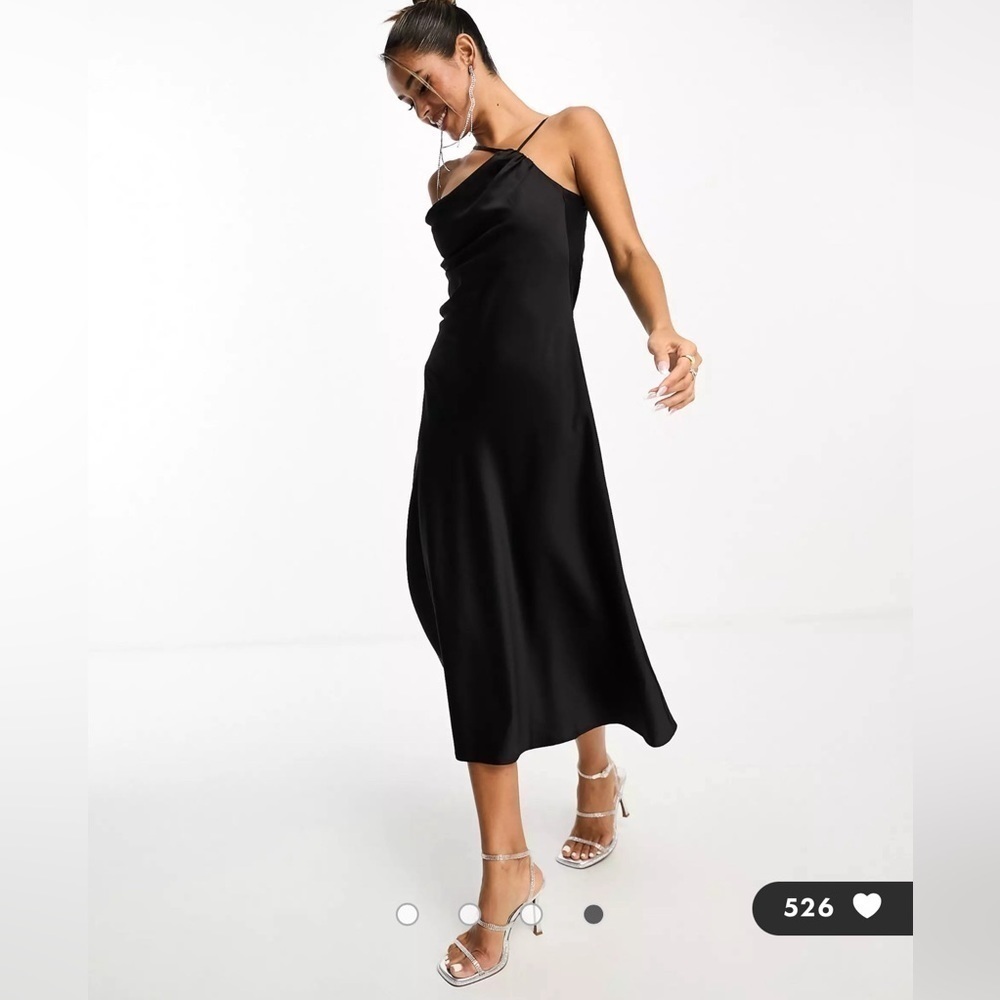 Women’s Black Satin Midi Slip Dress